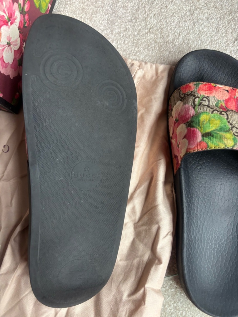 Gucci Floral Monogram Slides in Black and Multicolor - Picture 4 of 6